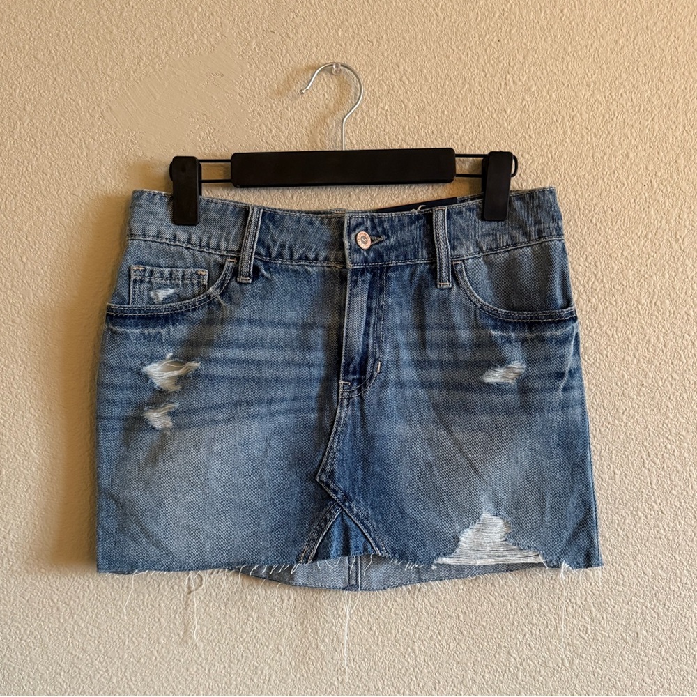 NWT Hollister Distressed Low Rise Blue Denim Skirt
